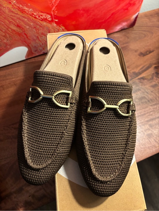 Rothy's Shoes - Rothy's Brown Knit Slip-On Loafers with Gold Bit Detail